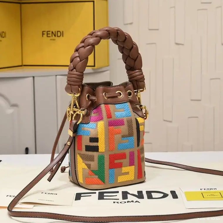 Affordable HOT Motif with Brown Mini Tresor Canvas Fendi In Woven Bucket Bag Handle Mon FF 0528